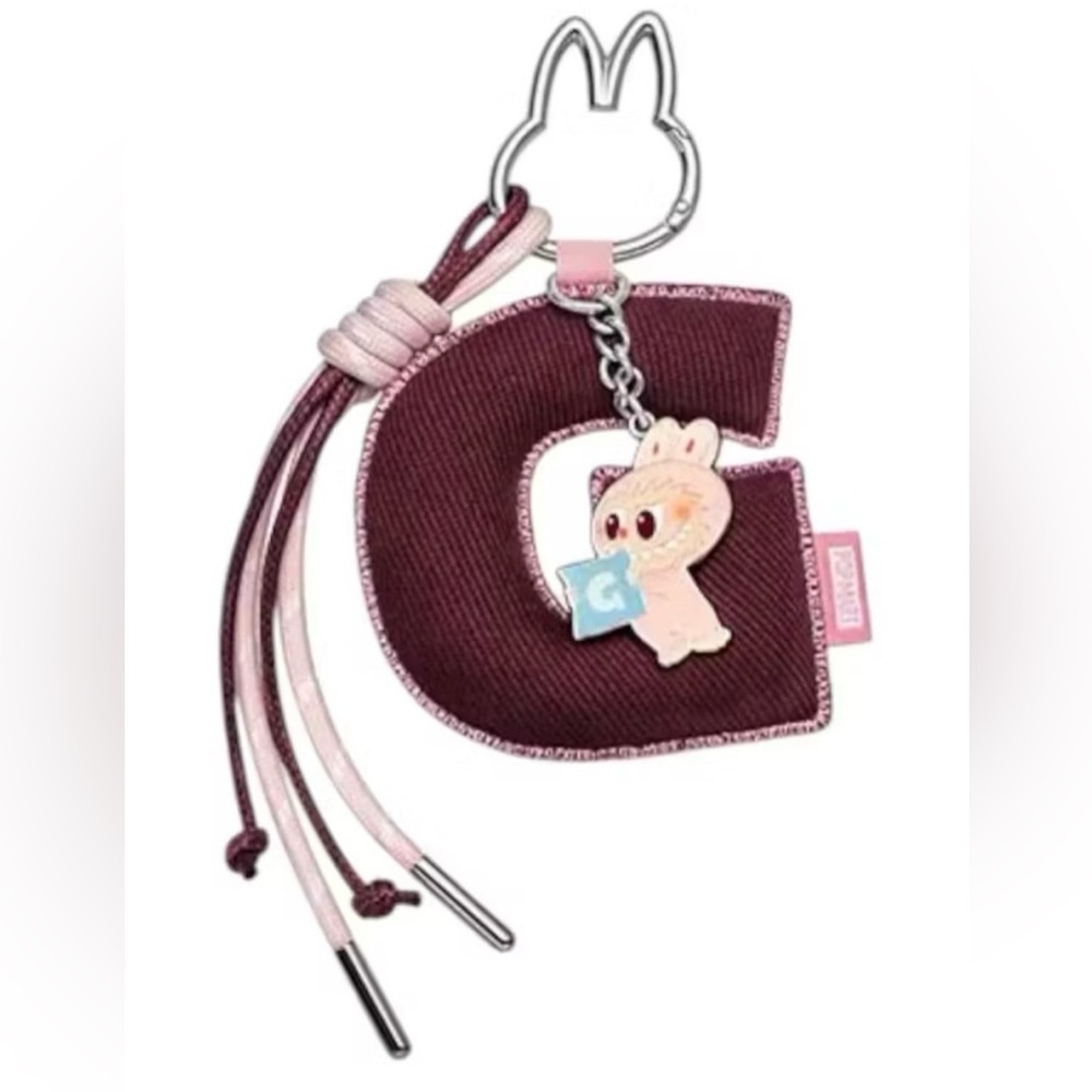 Letter G Plush Keychain with Labubu  - Maroon & Pink
